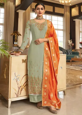 Wedding Party Fabulous Sage Green Thread & Zari Salwar Suit