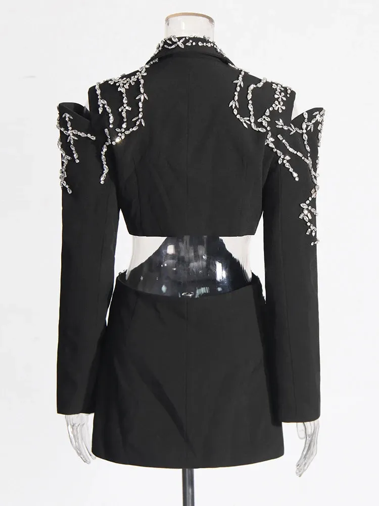 Women's Elegant Cutout Rhinestone Blazer