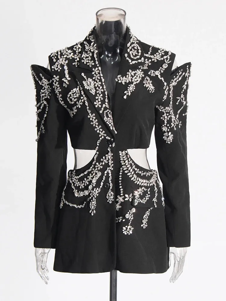 Women's Elegant Cutout Rhinestone Blazer