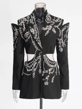 Women's Elegant Cutout Rhinestone Blazer