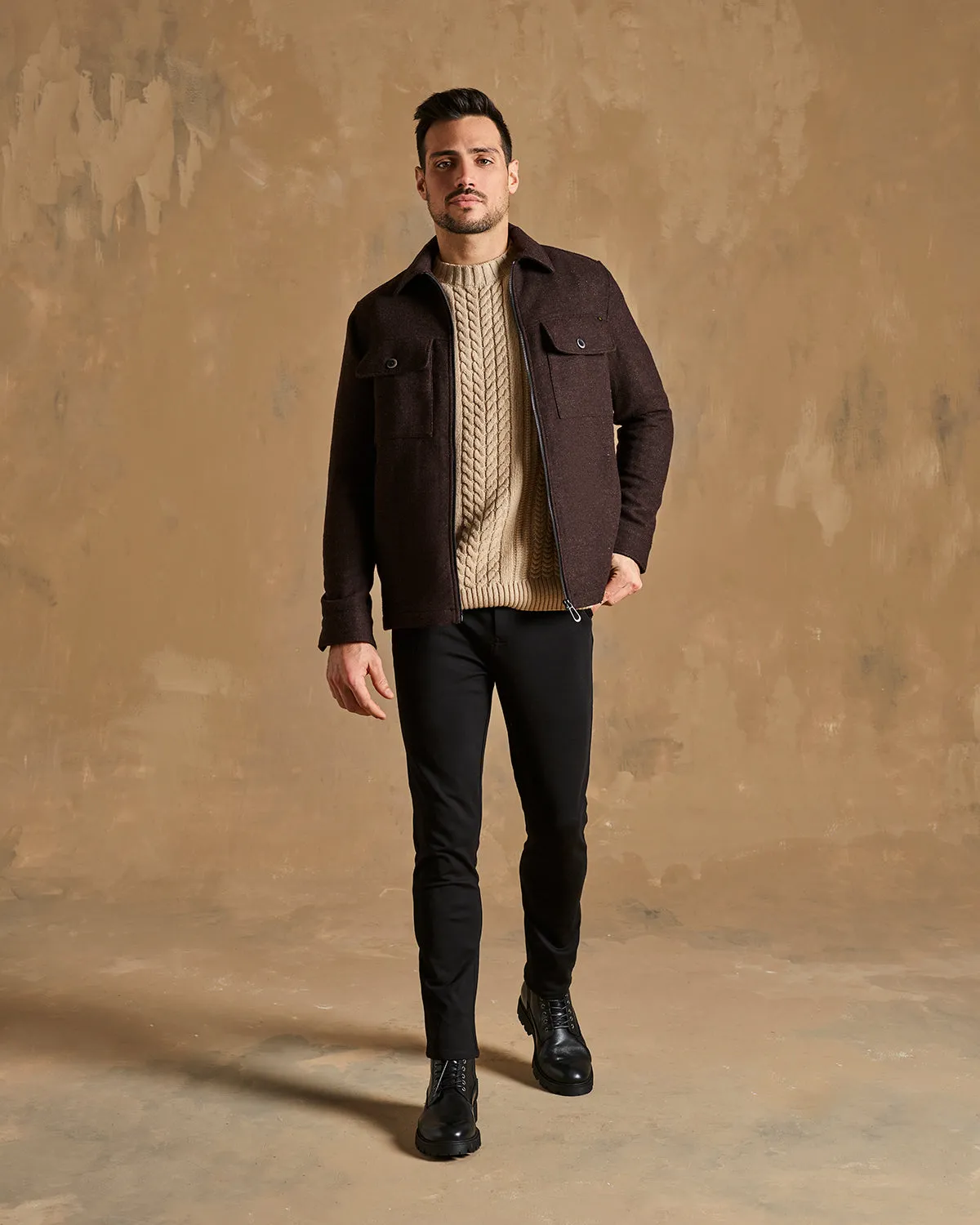 Wool Blend Trucker Jacket: Coffee (Last few)