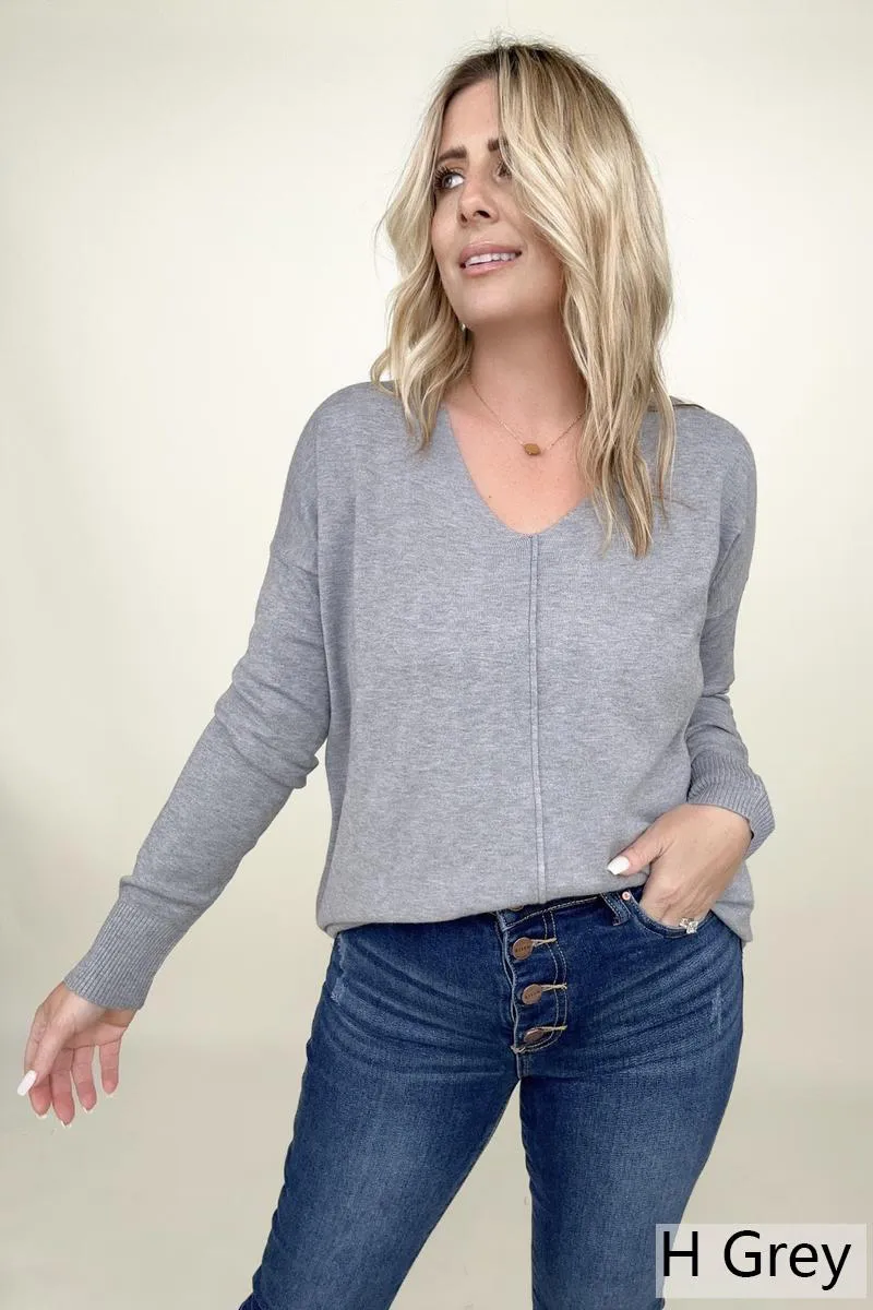 Zenana Front Seam Light Knit Sweater