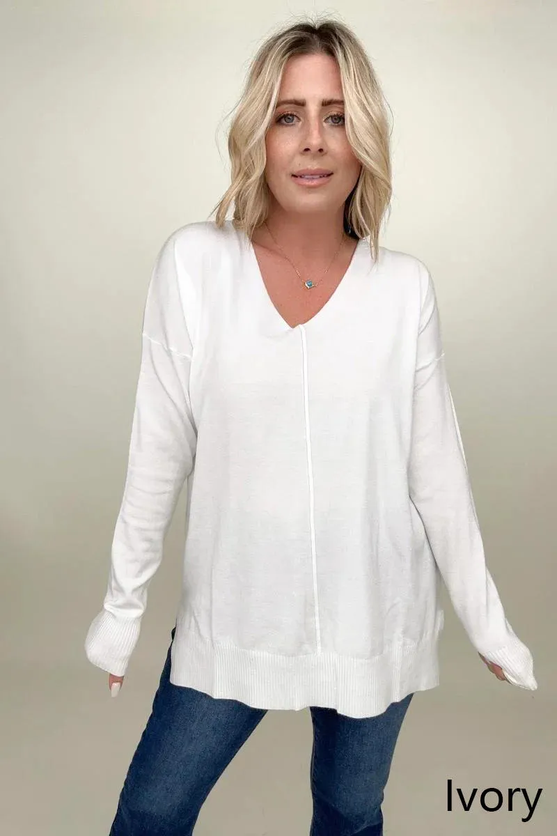 Zenana Front Seam Light Knit Sweater