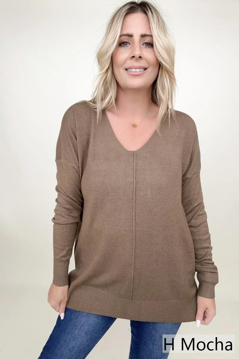 Zenana Front Seam Light Knit Sweater