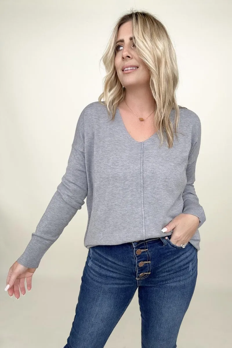 Zenana Front Seam Light Knit Sweater