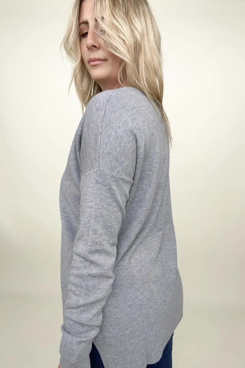 Zenana Front Seam Light Knit Sweater