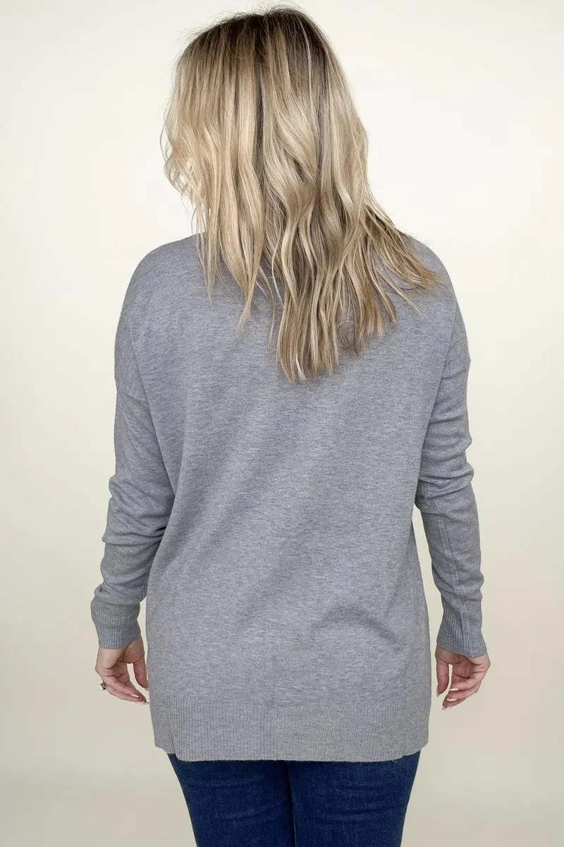 Zenana Front Seam Light Knit Sweater
