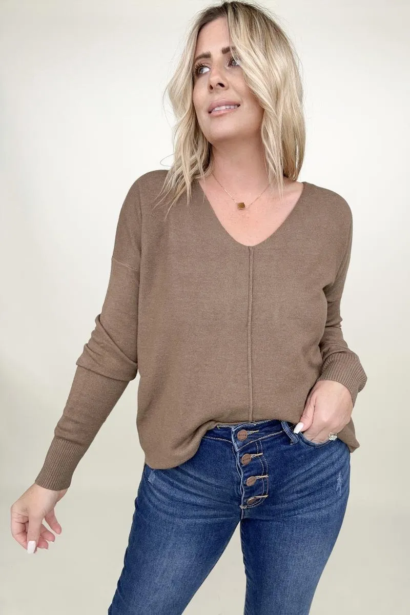 Zenana Front Seam Light Knit Sweater